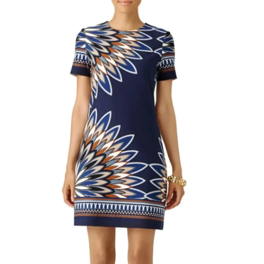 Tory Burch Navy Geometric Short-Sleeve Mini Dress